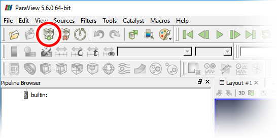 ParaView Connect Icon A screenshot highlighting the location of the Connect icon in ParaView.
