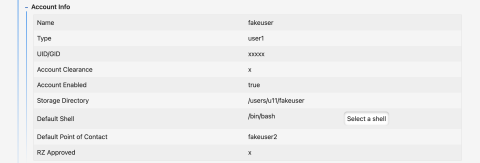 Select a shell IDM account info including a link to select a new default shell