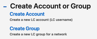 Create Account or Group section from the Requests page