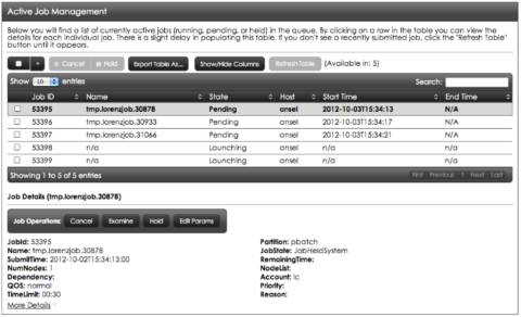 MyLC's Job Management interface to monitor an existing ("active") job. MyLC's Job Management interface to monitor an existing ("active") job.