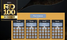 Diagram of a flux instance overlaid with 2021 R&D100 Award Winner icon