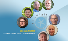 Seven headshots of Sundials award winners shaped around the logo for Sundials