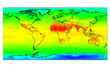 A world map overlayed with thermal imaging