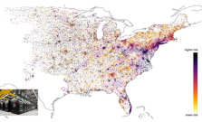 A map of America indicating locations from high risk to low risk