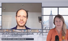 Screenshot of Nicole introducing Ian Karlin as talk show guest