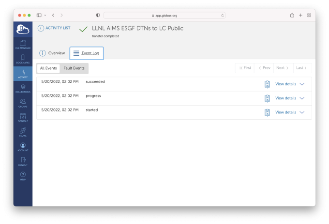 Monitor the status of your transfers Globus Activity
