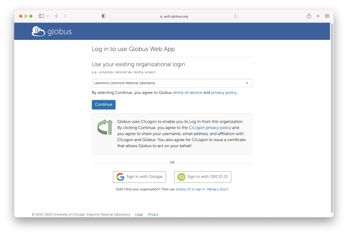 Log in to Globus using LLNL's Identity Provider Globus Login