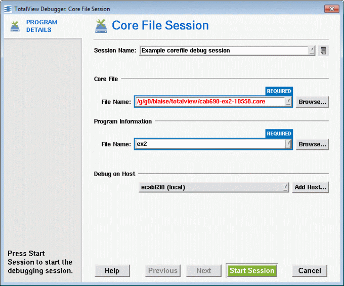 core file dialog