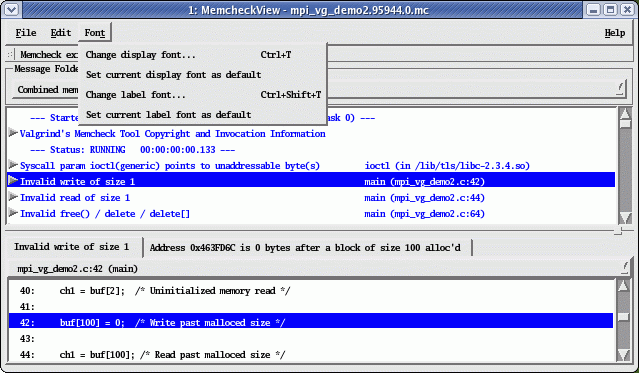 Figure 2. Screenshot of Font menu open and invalid write message selected. Screenshot of Font menu open and invalid write message selected.