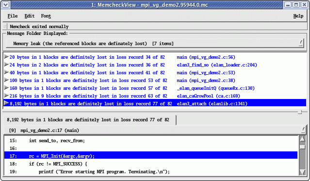 Figure 17. System initialization code (like MPI_Init) often contain leaks that should be ignored. System initialization code (like MPI_Init) often contain leaks that should be ignored.
