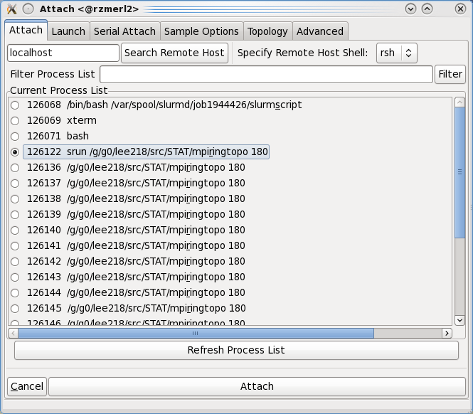 STAT GUI attach dialog