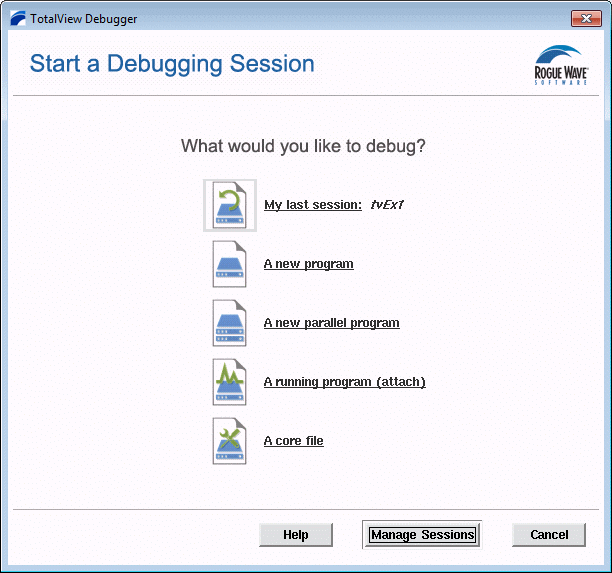 Session Manager Window Session Manager Window