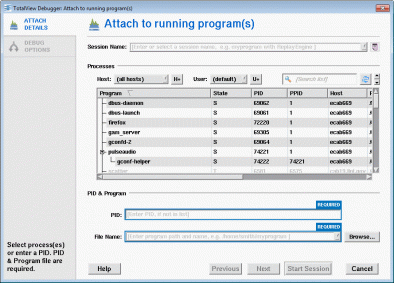 Attach to running Dialog Box Attach to running Dialog Box